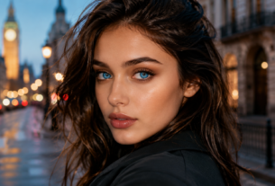 Model wearing coloured lenses