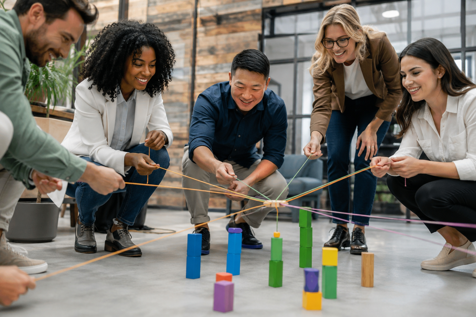 Workplace team completing a group activity